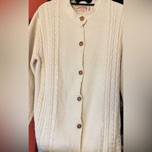Classic Cable Knit Cardigan Sweater Cream Size Large